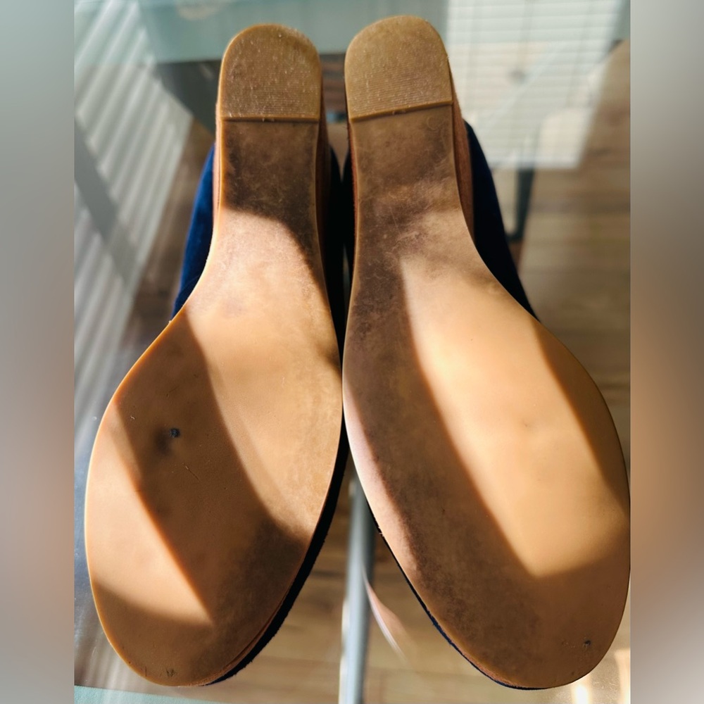 Anthropologie Navy Blue & Brown Suede Leather Penny Loafers - Picture 9 of 10